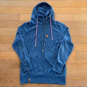 Naketano Cowl Neck Long Sleeve‎ Hooded Shirt Top Womens XL Blue